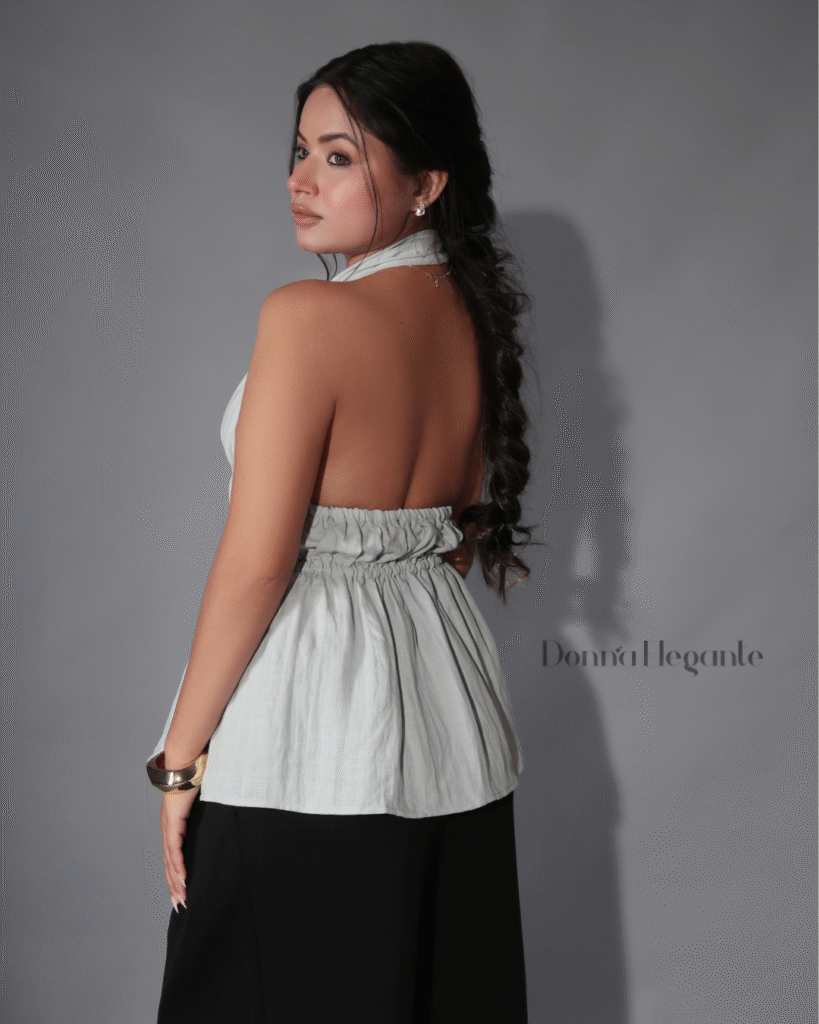 Backless Halter Peplum Top