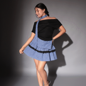 Blue Checkered Co-Ord Set & Off-Shoulder Top