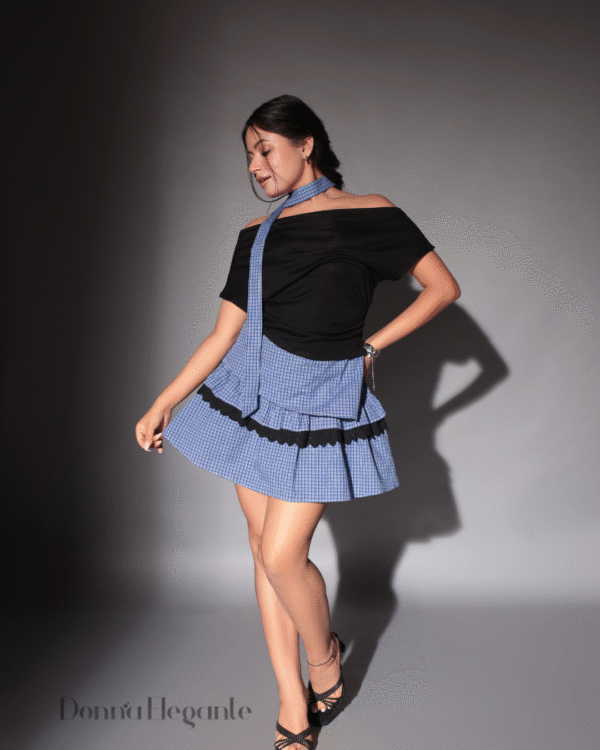 Blue Checkered Co-Ord Set & Off-Shoulder Top