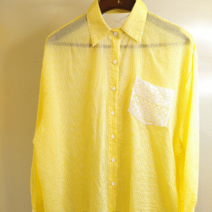 Lace back button-down yellow and white striped cotton Shirt