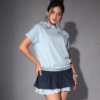 Sky Blue Ruffle Peplum Top & Layered Skirt Set for Women