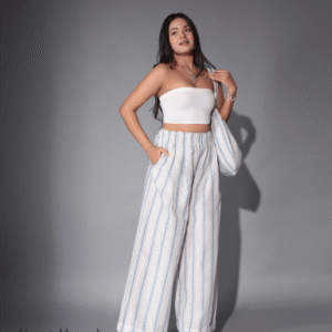 Striped Cotton Co-ord Set with Tube Top & Wide-Leg Pants