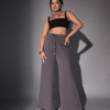 Charcoal Grey High-Waisted Wide-Leg Lounge Pants,