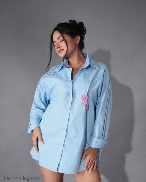 Sky Blue Oversized Shirt Dress for Women |