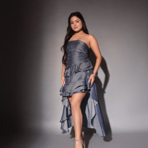 Strapless High-Low Ruffle Satin Dress