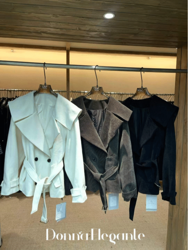 Double-breasted belted blazer in white, brown, and black for women – tailored, chic, and stylish jackets