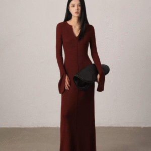 Ribbed Knit Long Sleeve Dress – Casual and Elegant Women's Dress