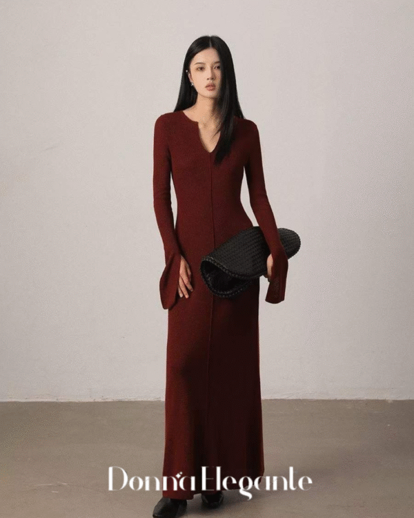 Ribbed Knit Long Sleeve Dress – Casual and Elegant Women's Dress