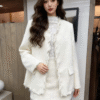 Fringed women's jacket white wool blend with button closures
