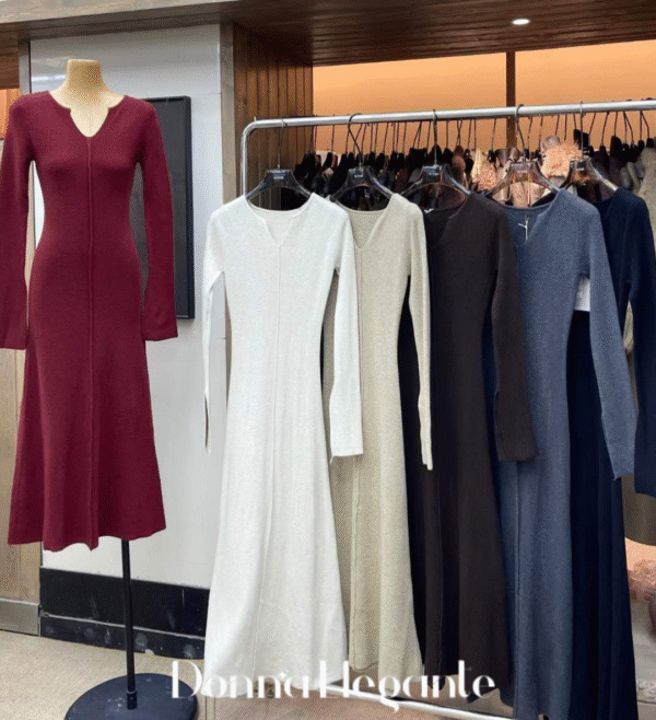 Ribbed Knit Long Sleeve Dress – Casual and Elegant Women's Dress